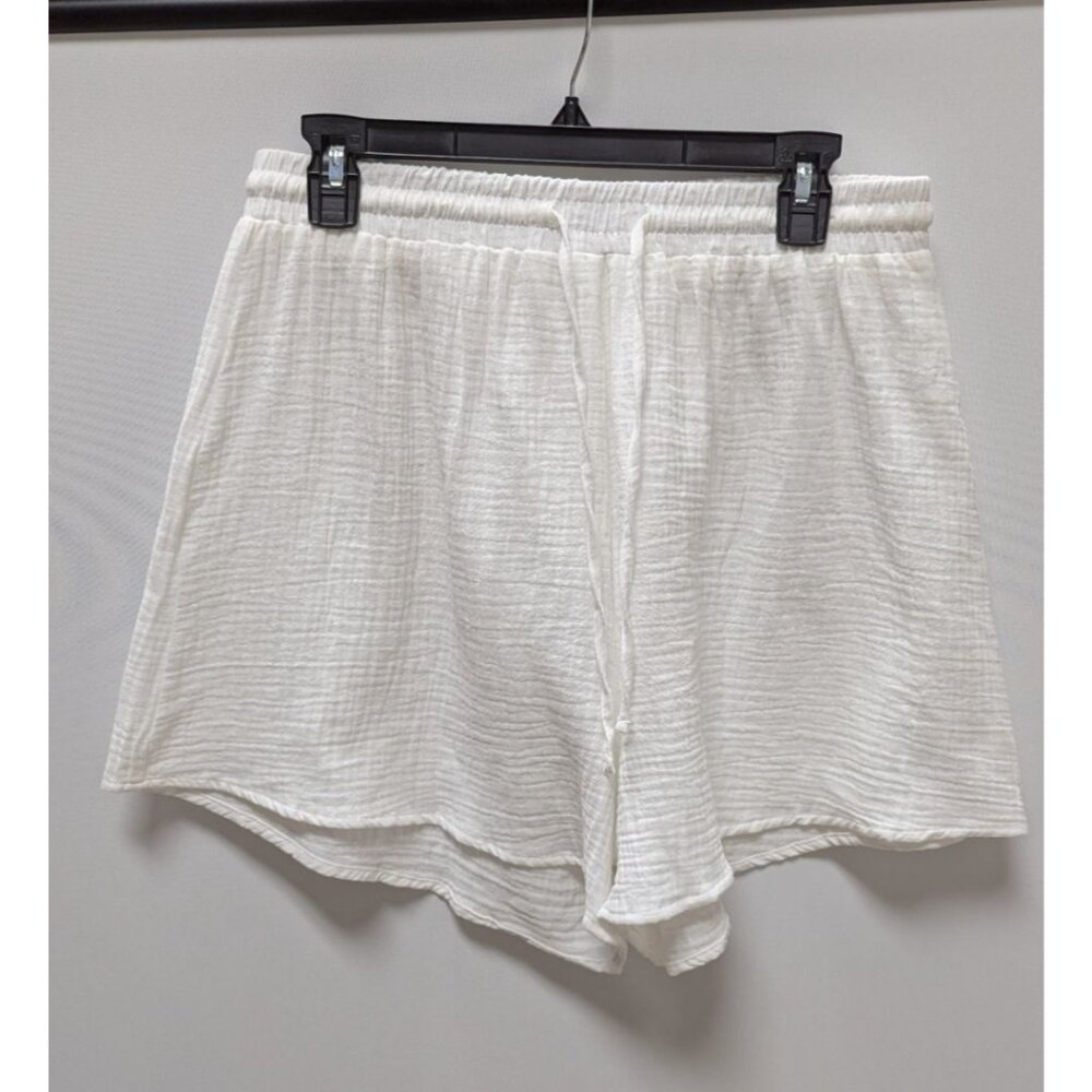 Fixmatti White Textured Cotton Drawstring Shorts